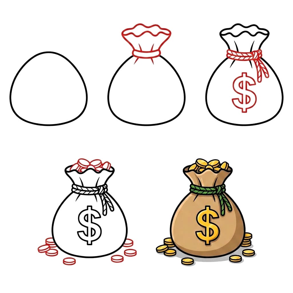 Rahasäkki kolikoilla piirustus