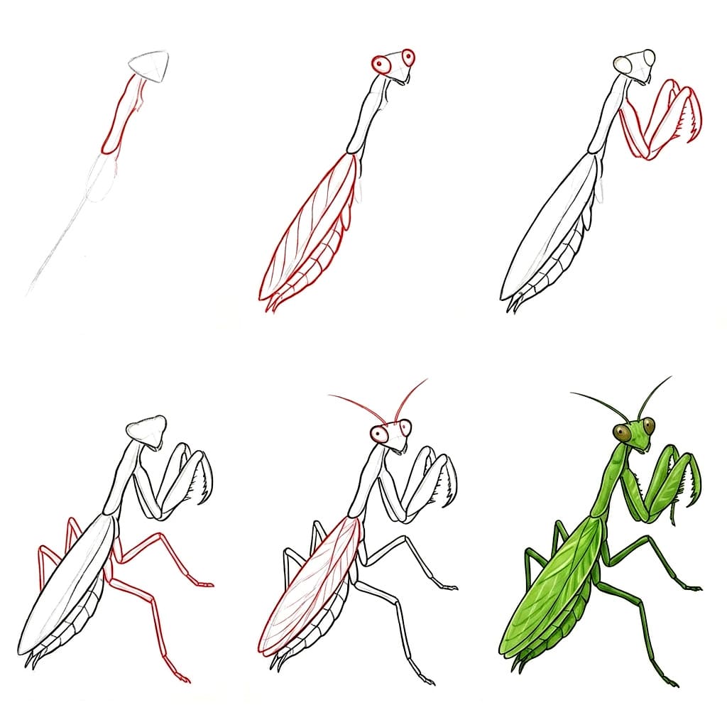 Yksityiskohtainen rukoilijasirkka piirustus