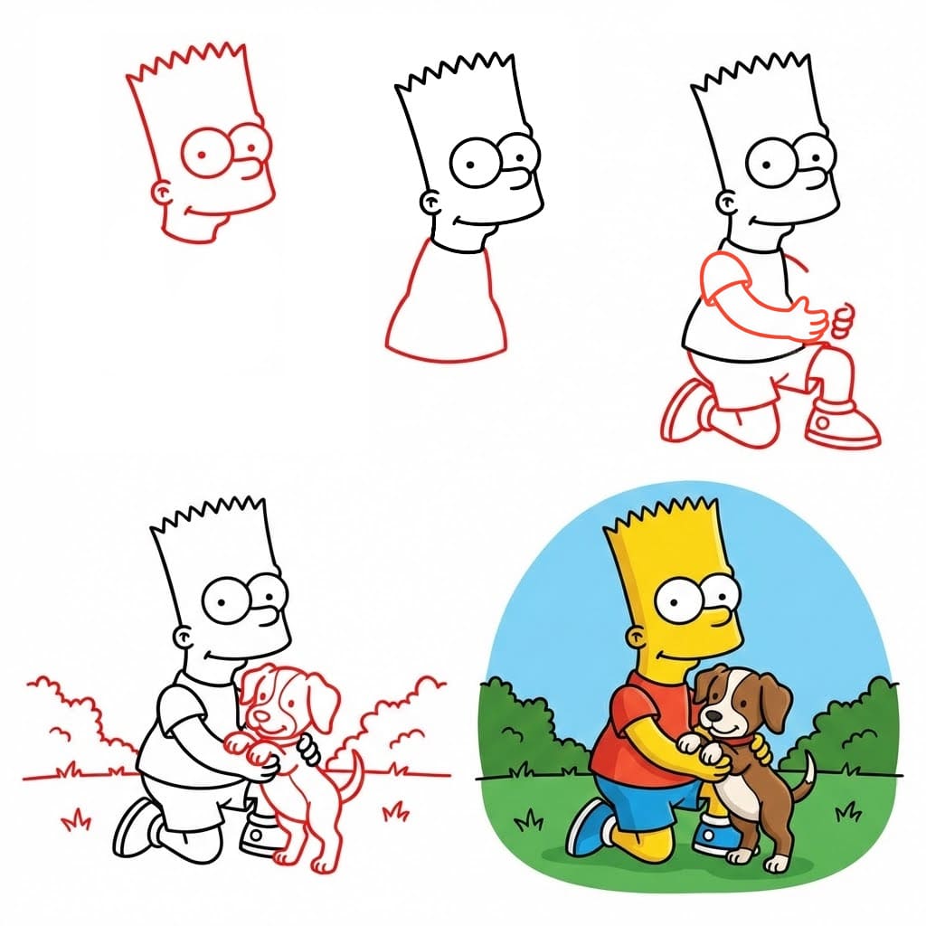Bart Simpson ja pentu piirustus