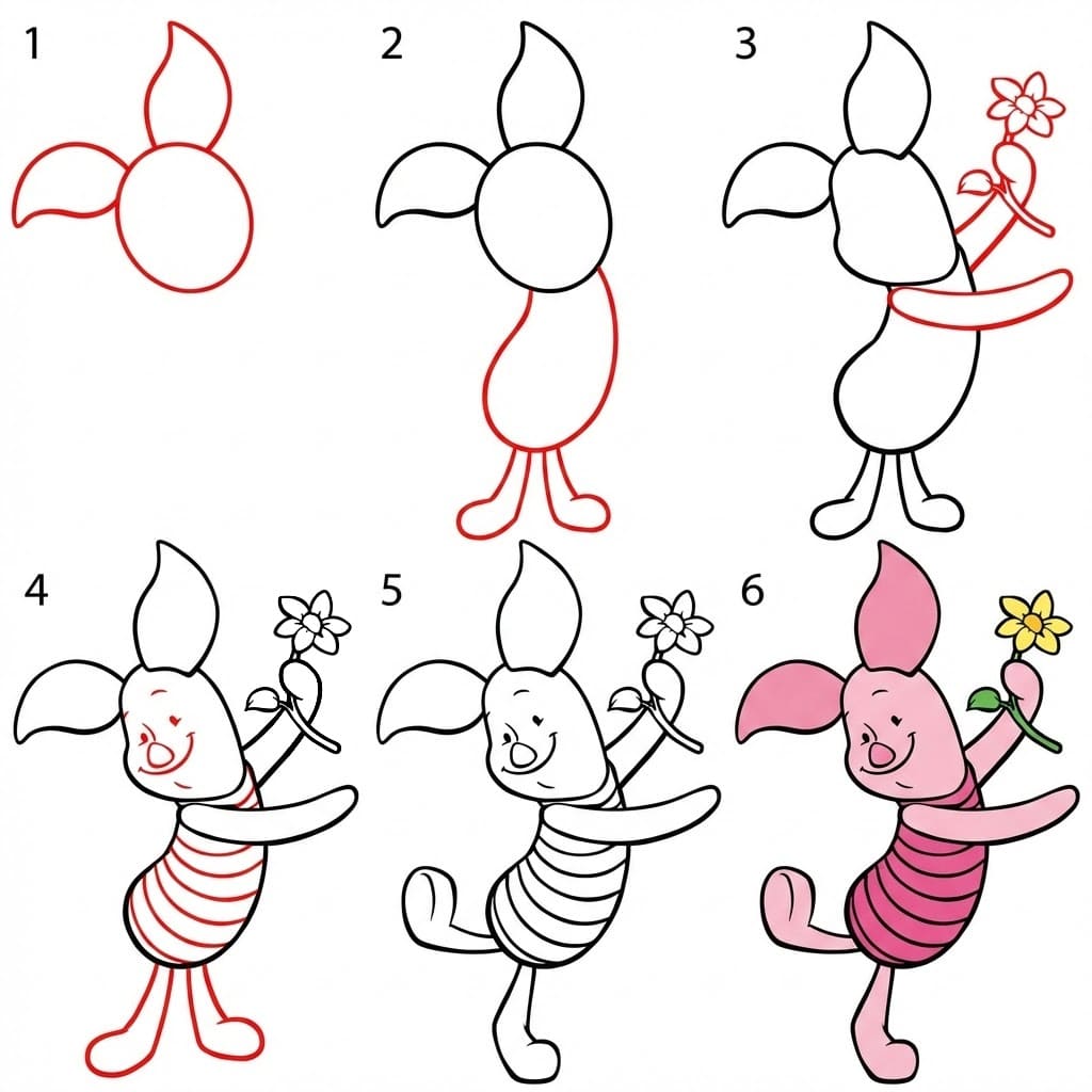 Piglet tanssii piirustus