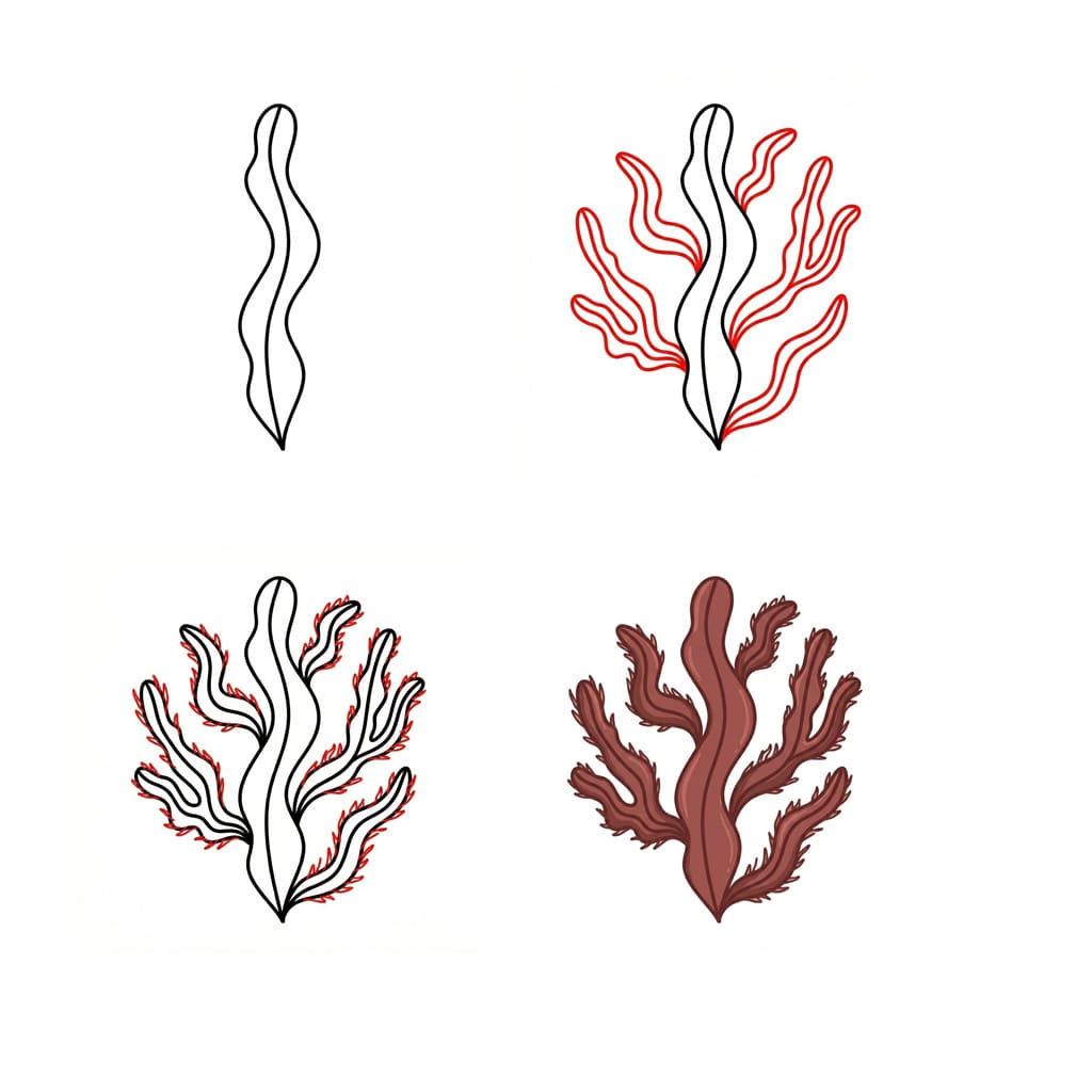 Punalevä merilevä piirustus