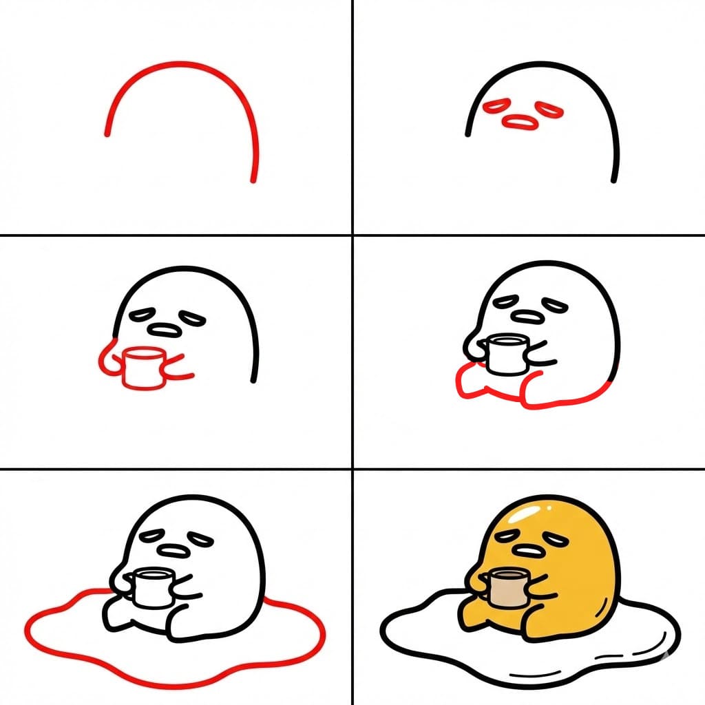 Gudetama kahvin kanssa piirustus