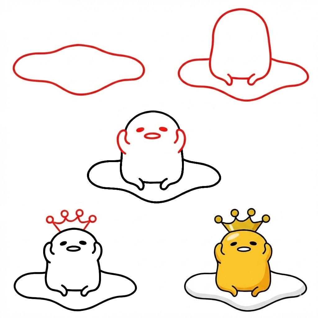 Gudetama kruunun kanssa piirustus