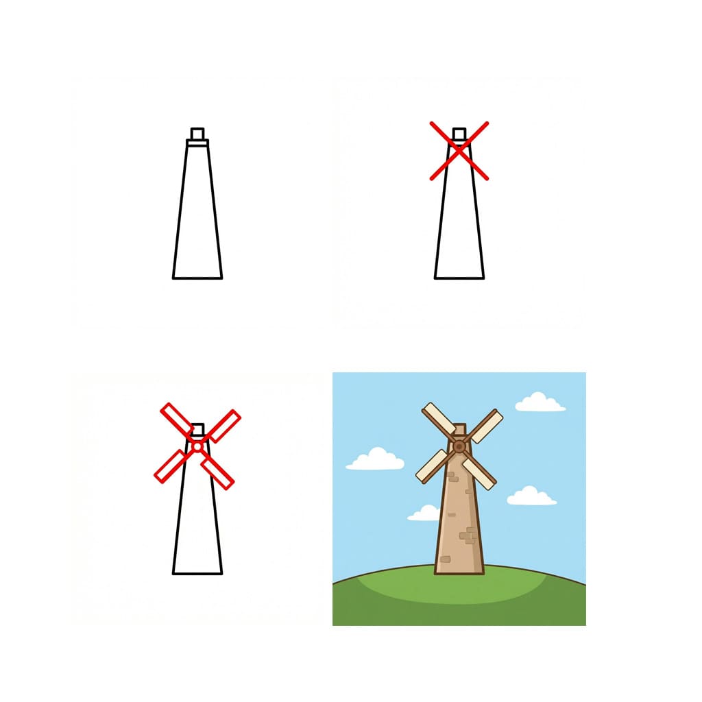 Korkea tuulimylly piirustus