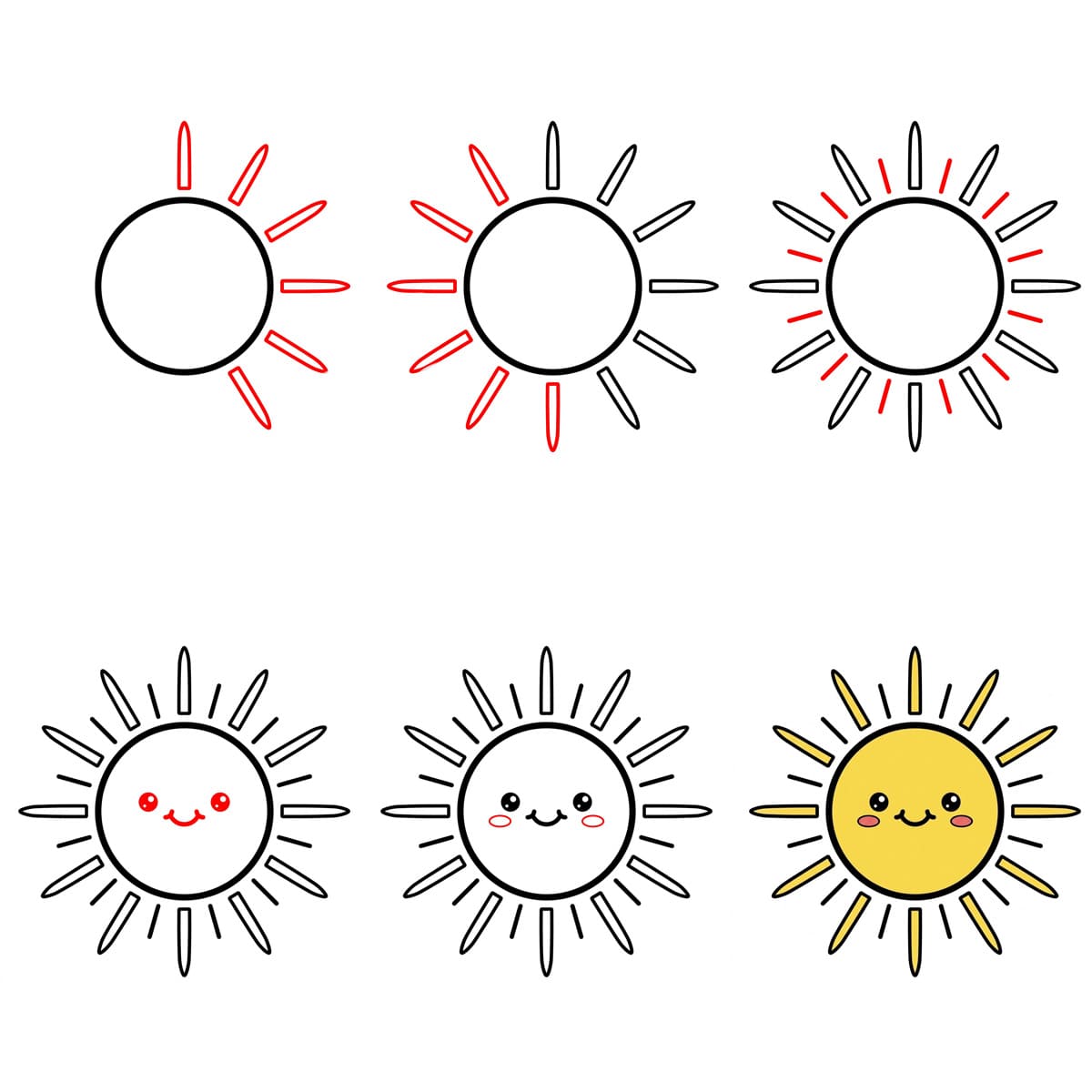 Aurinko Kawaii piirustus