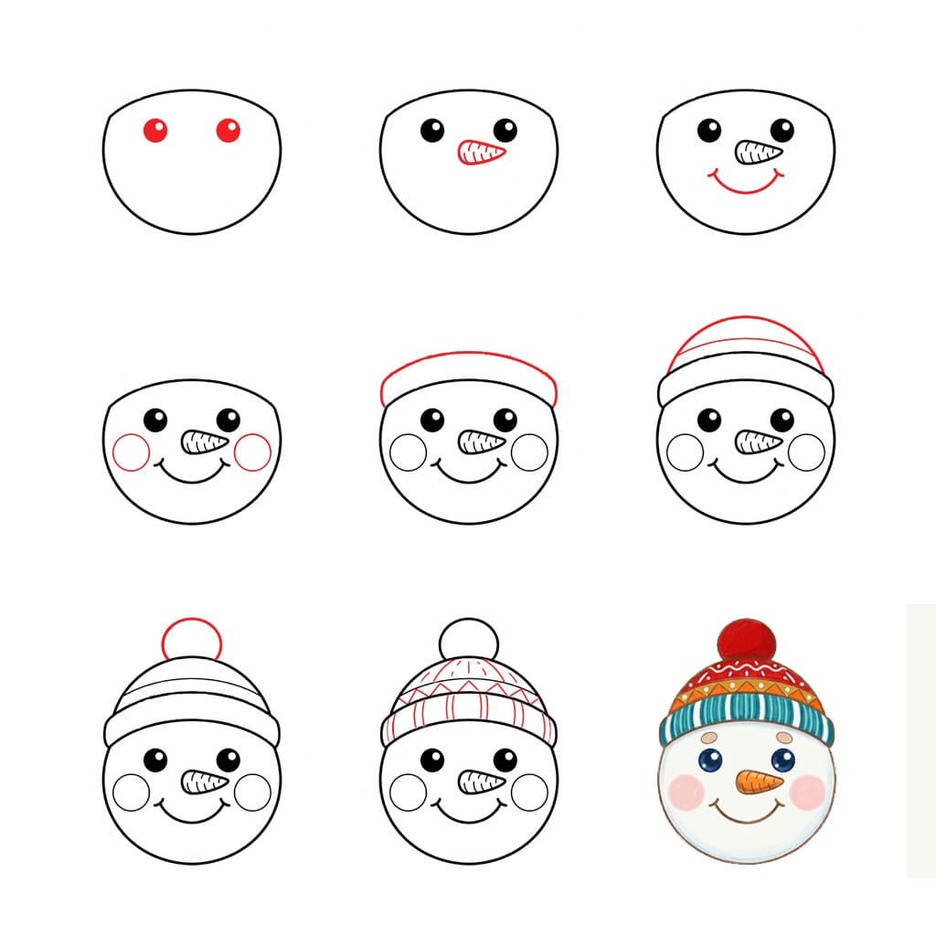 Hymyilevät Lumiukon Kasvot piirustus