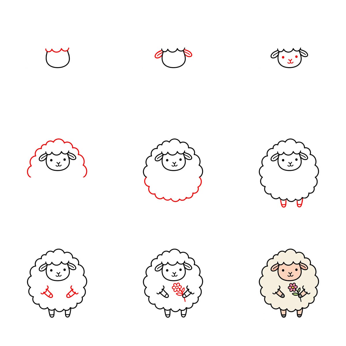 Karitsa kukan kanssa piirustus