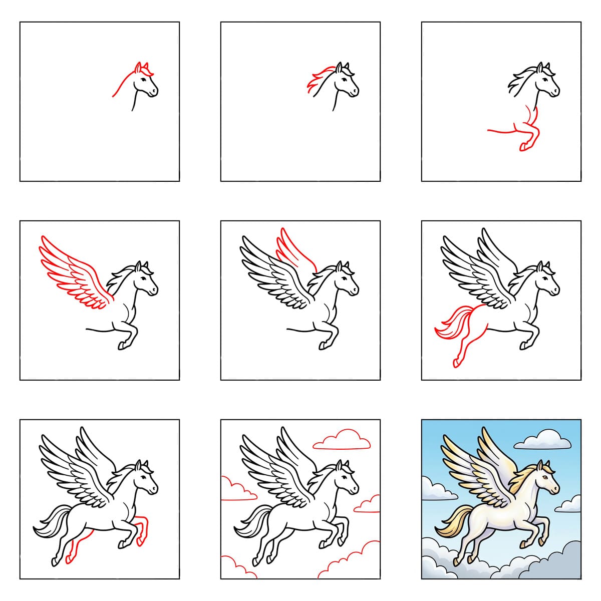 Lentävä Pegasos piirustus