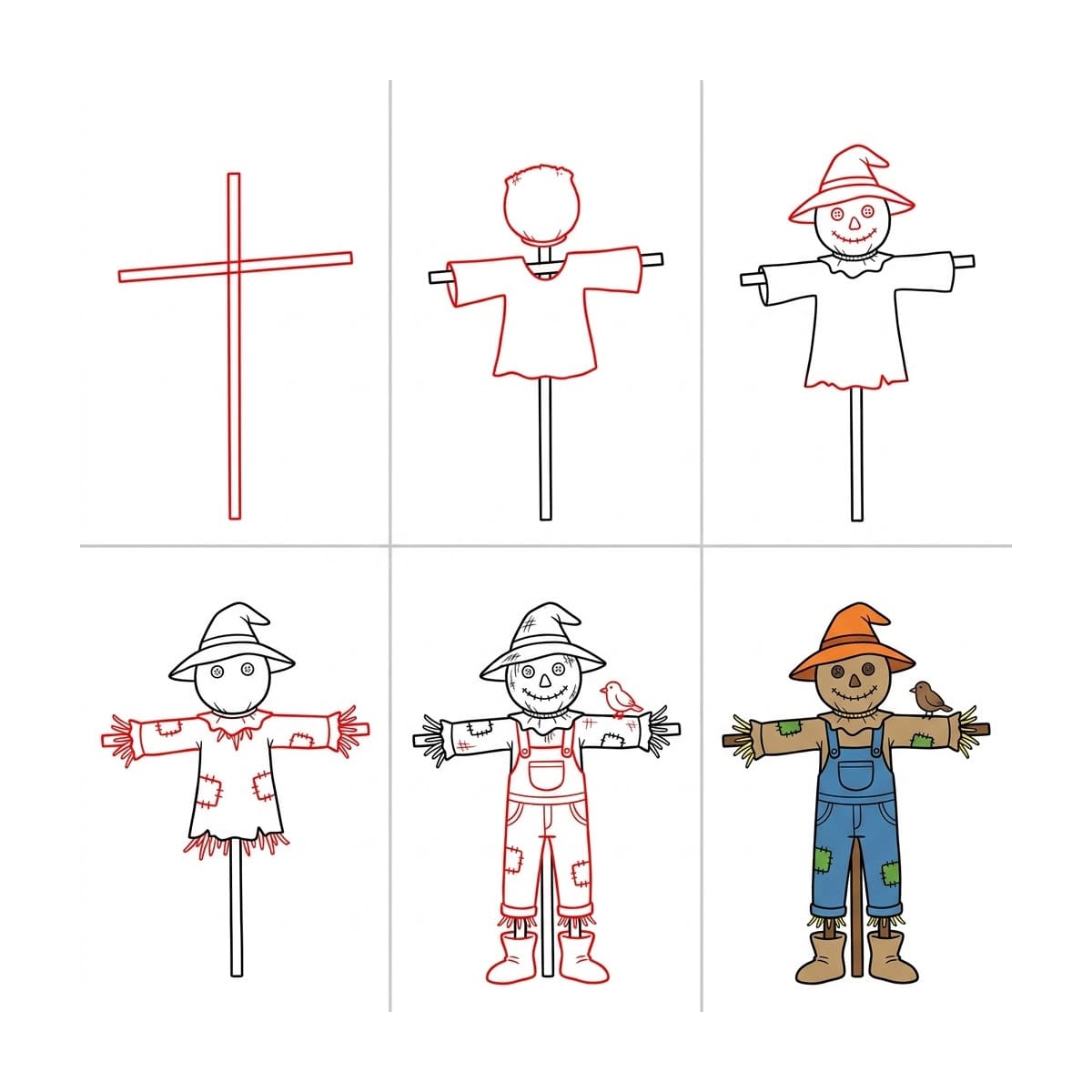 Linnut ja linnunpelätin piirustus