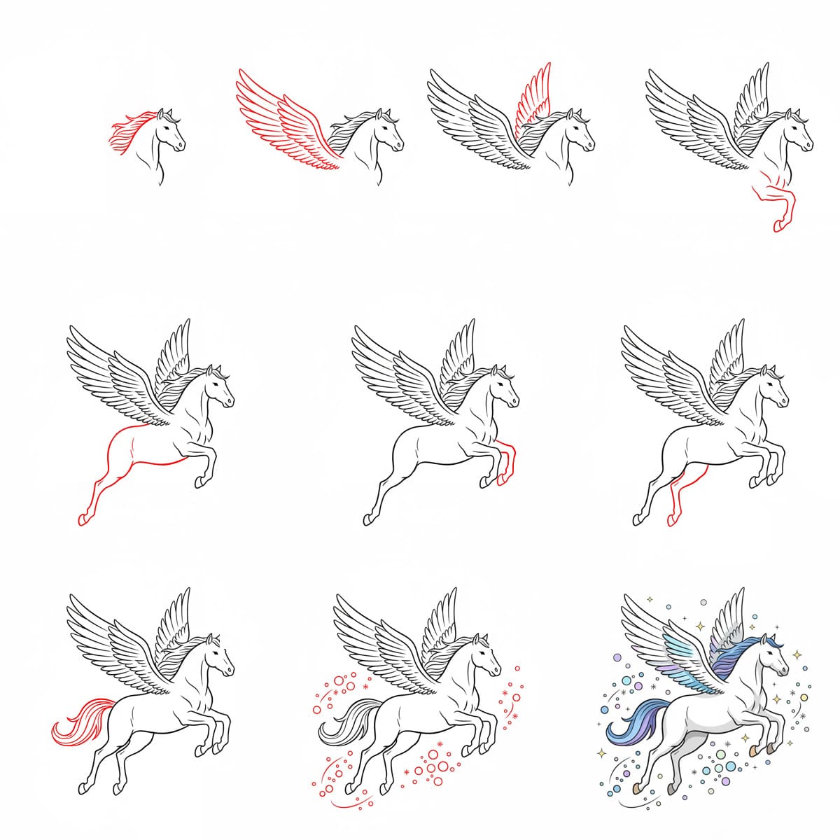 Pegasos ja kimallus piirustus