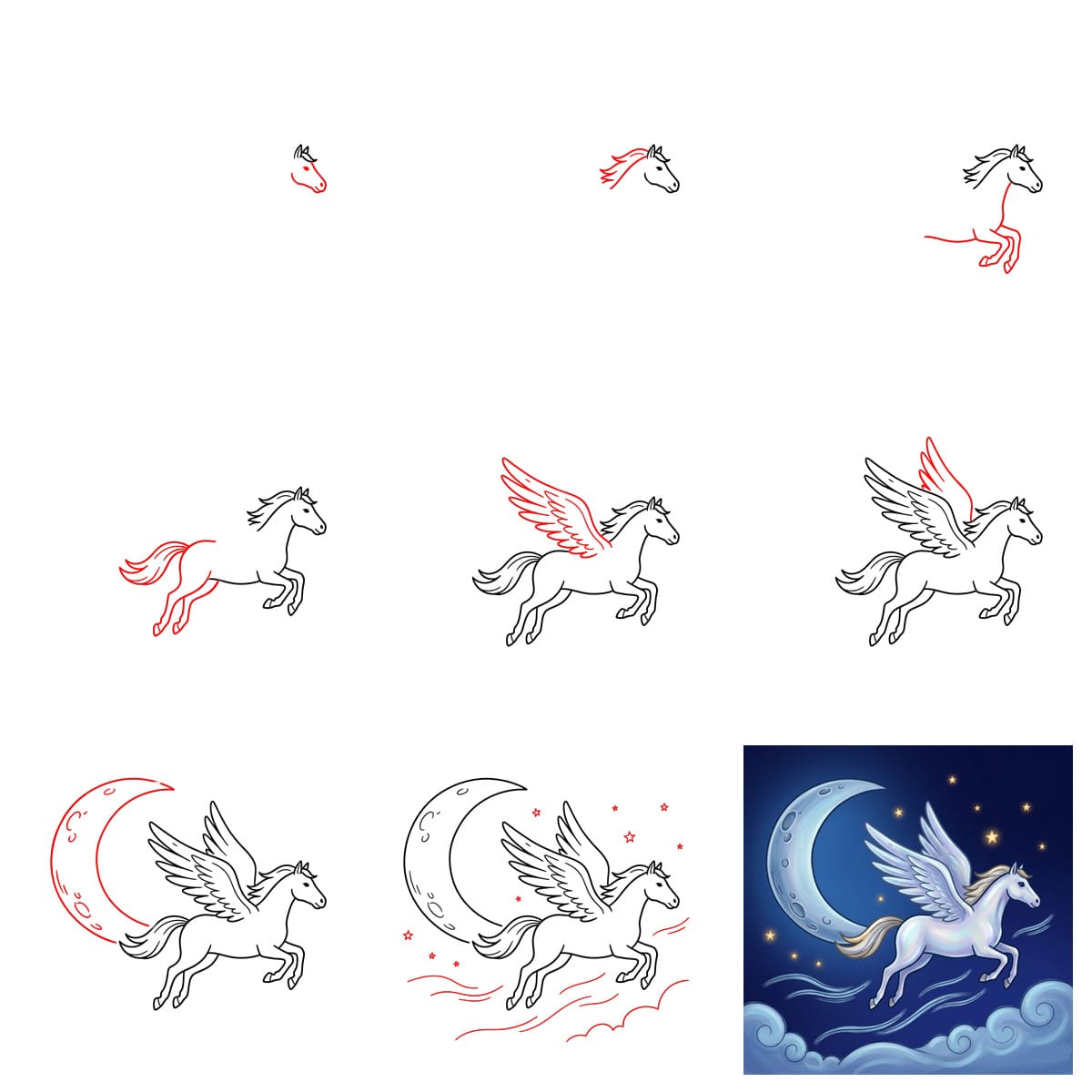 Pegasos ja kuu piirustus