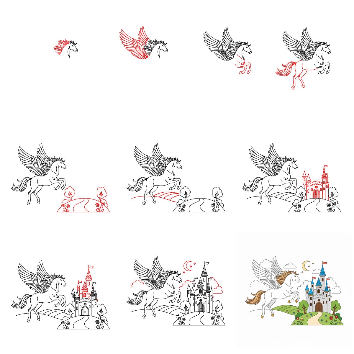 Pegasos ja linna piirustus