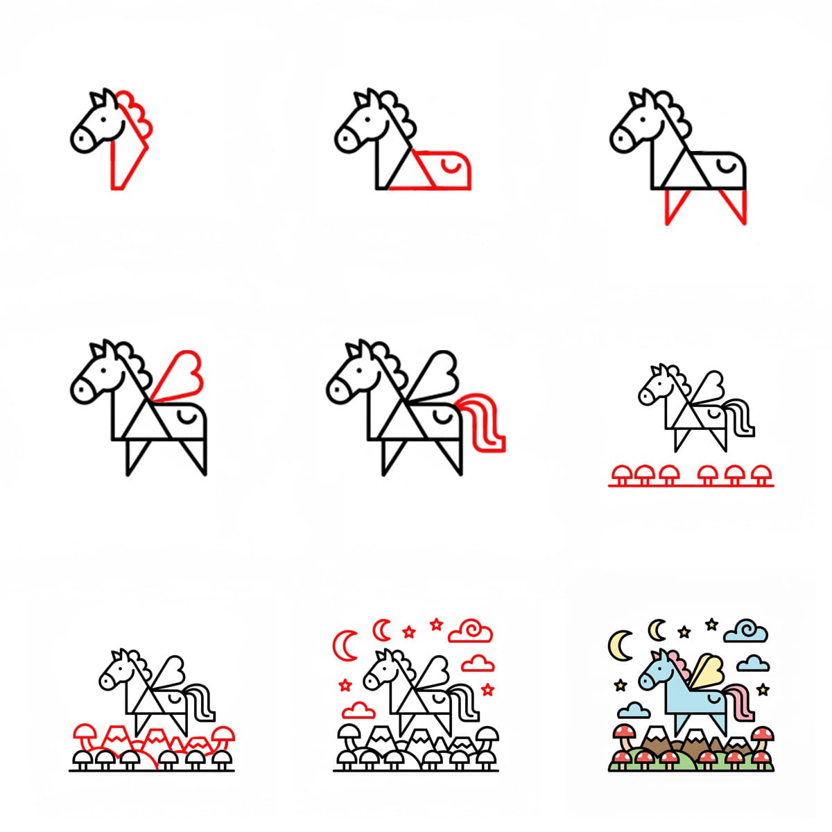 Pegasos taikamaassa piirustus