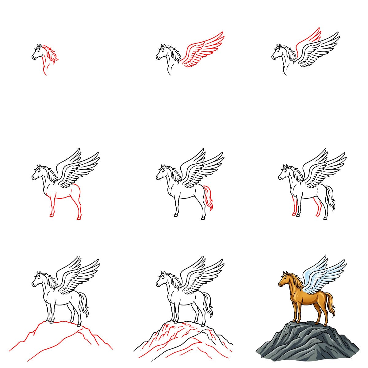 Pegasos vuorella piirustus