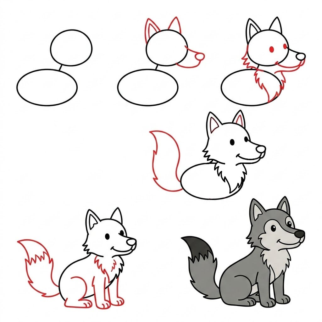 Pieni susi istui piirustus