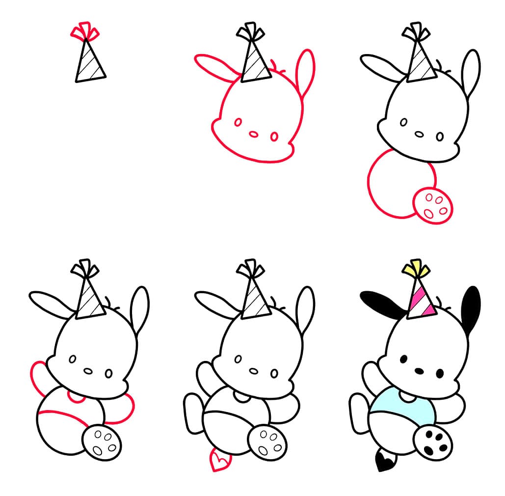 Pochacco juhlahatun kanssa piirustus