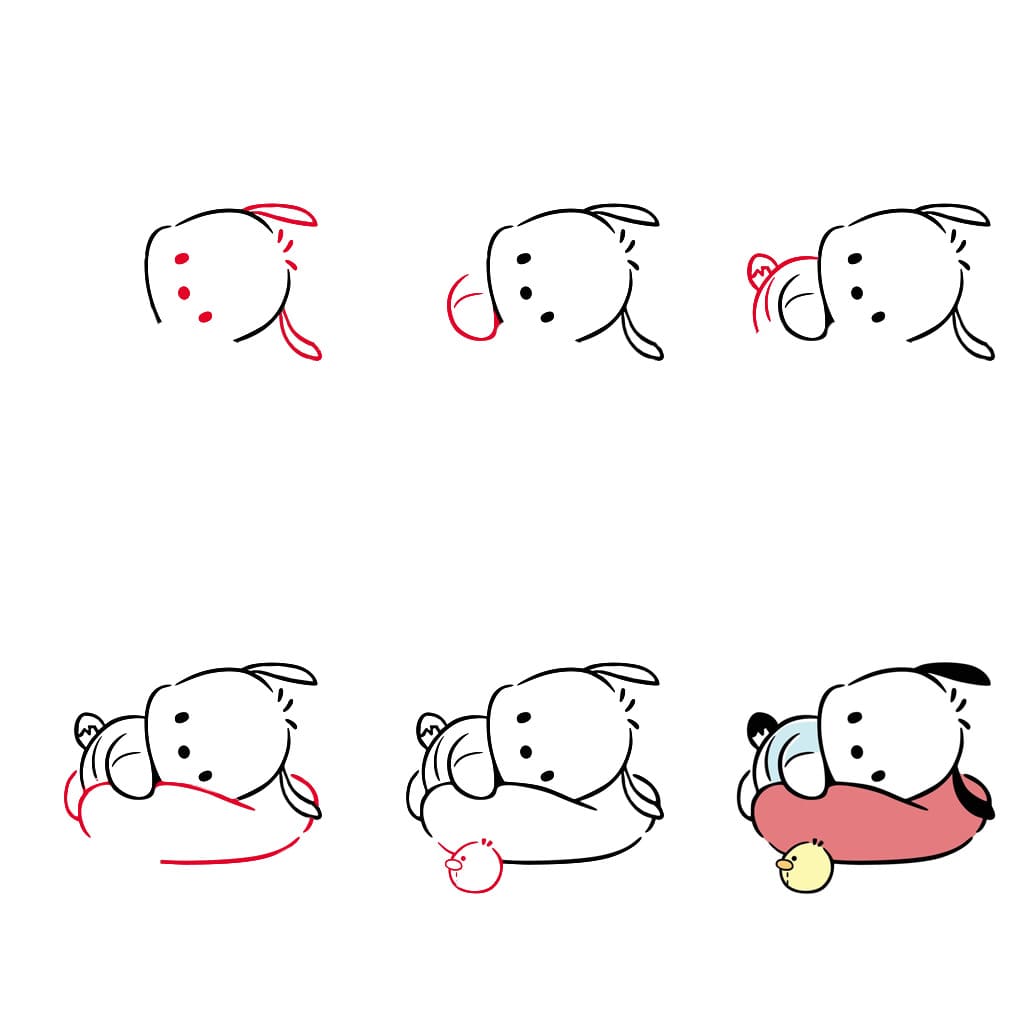 Pochacco nukkuu piirustus