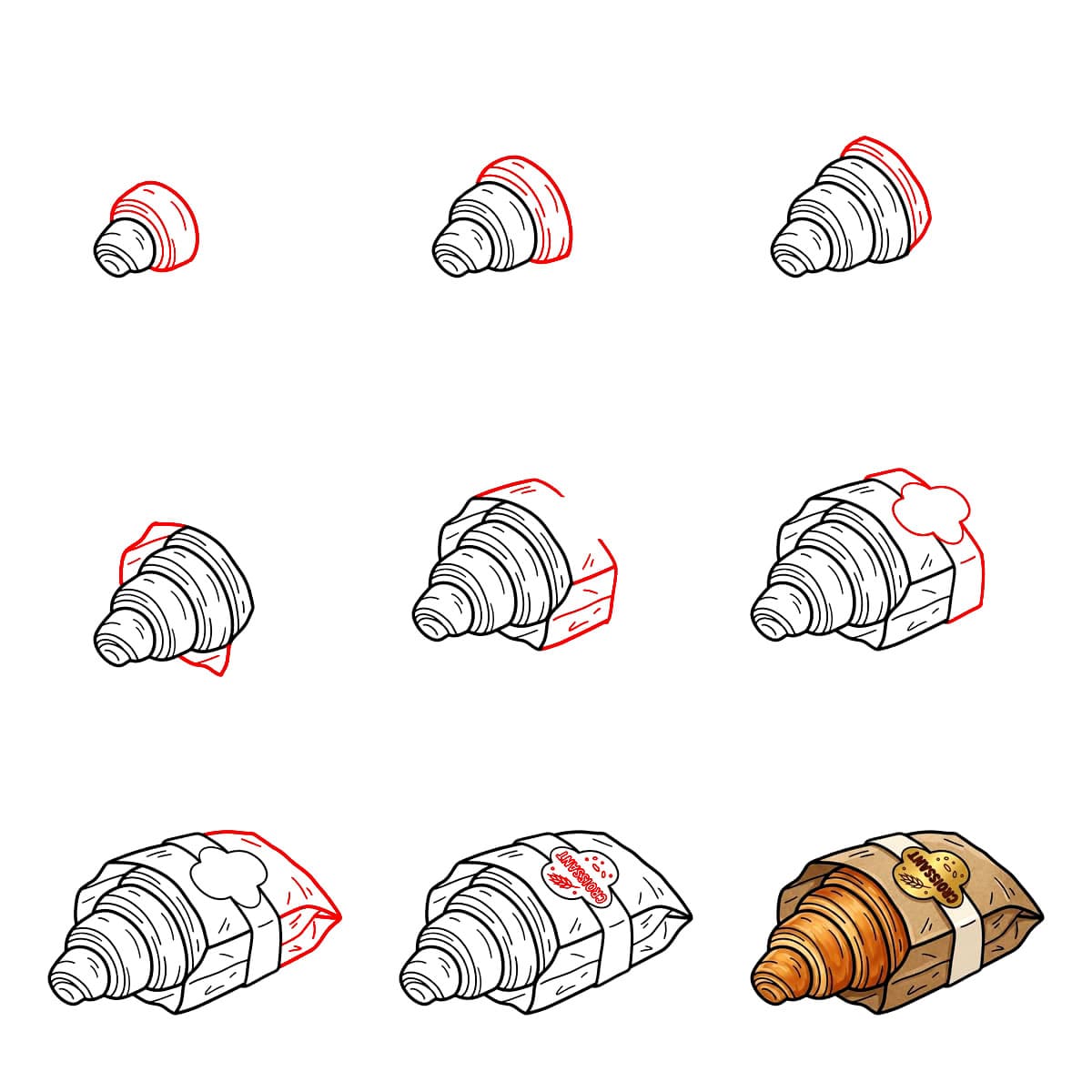Croissant käärekuva piirustus