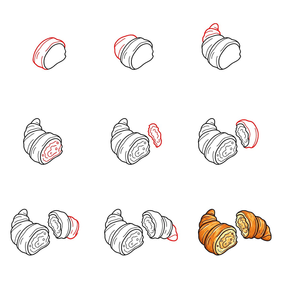 Croissant leikattu puoliksi piirustus