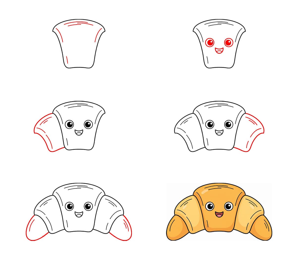 Onnellinen croissant piirustus