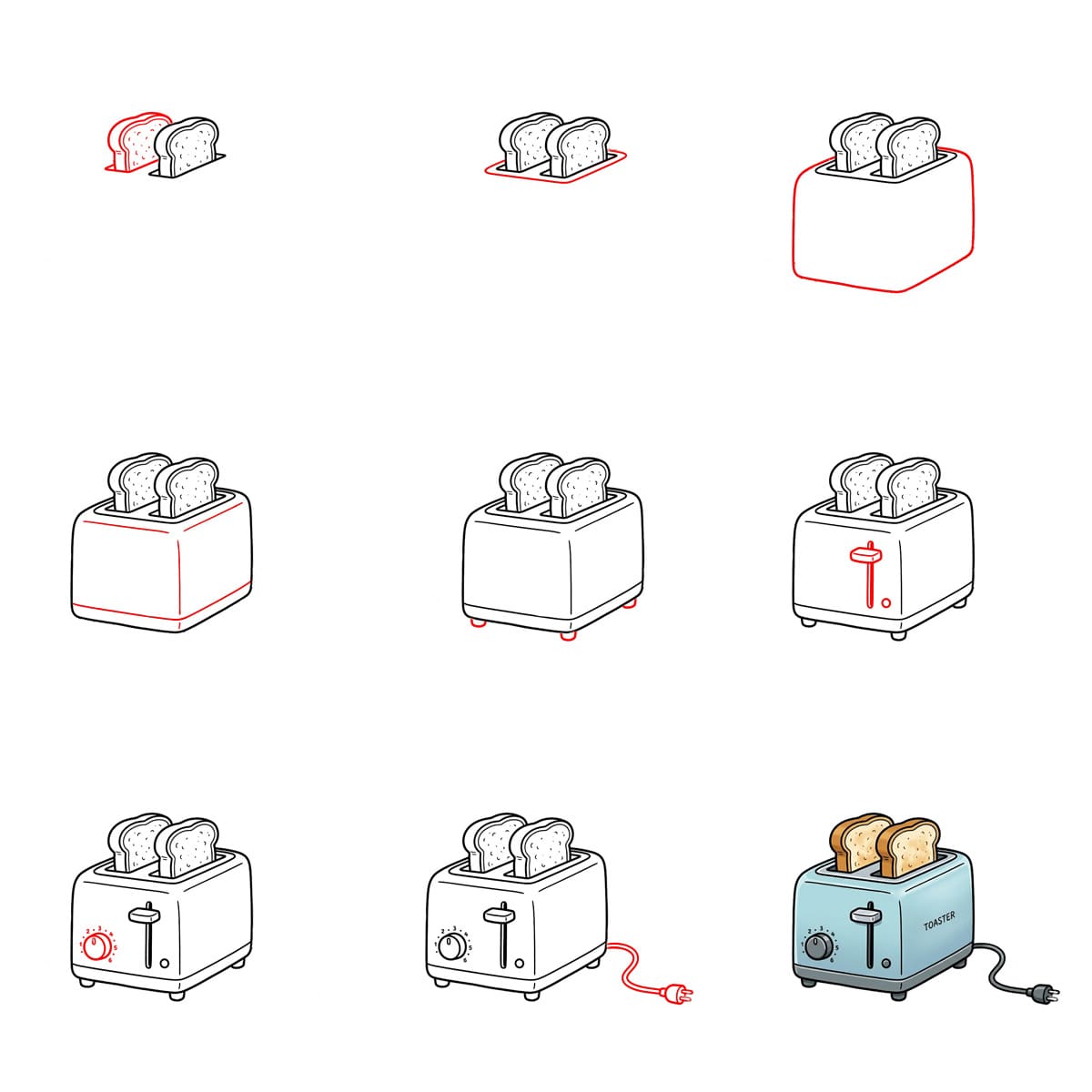Pieni pastellivärinen leivänpaahdin piirustus