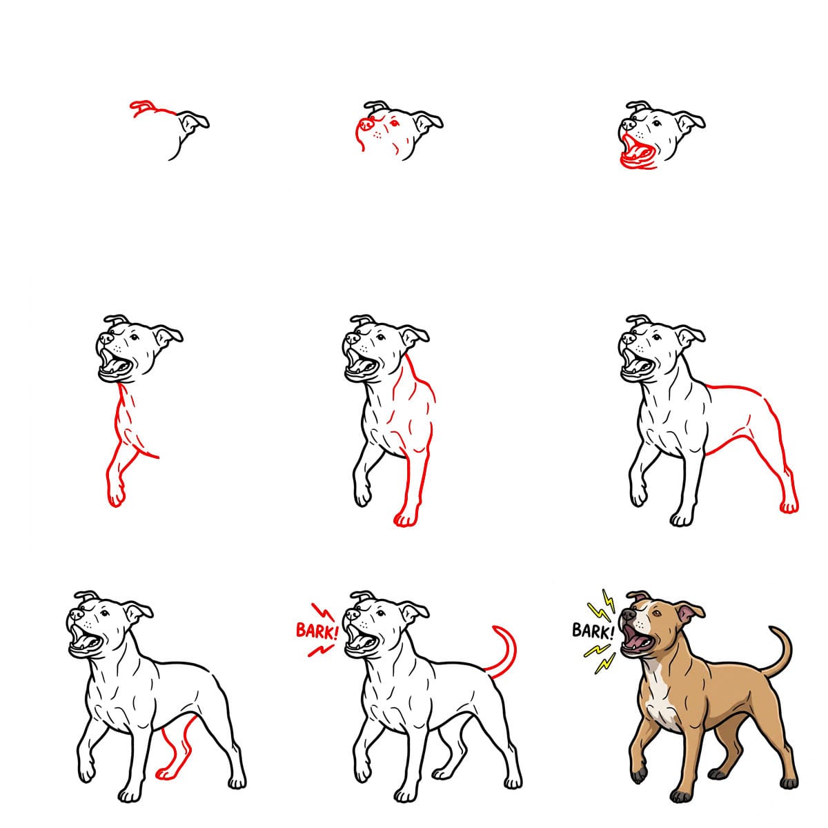 Pitbullin haukkuminen piirustus