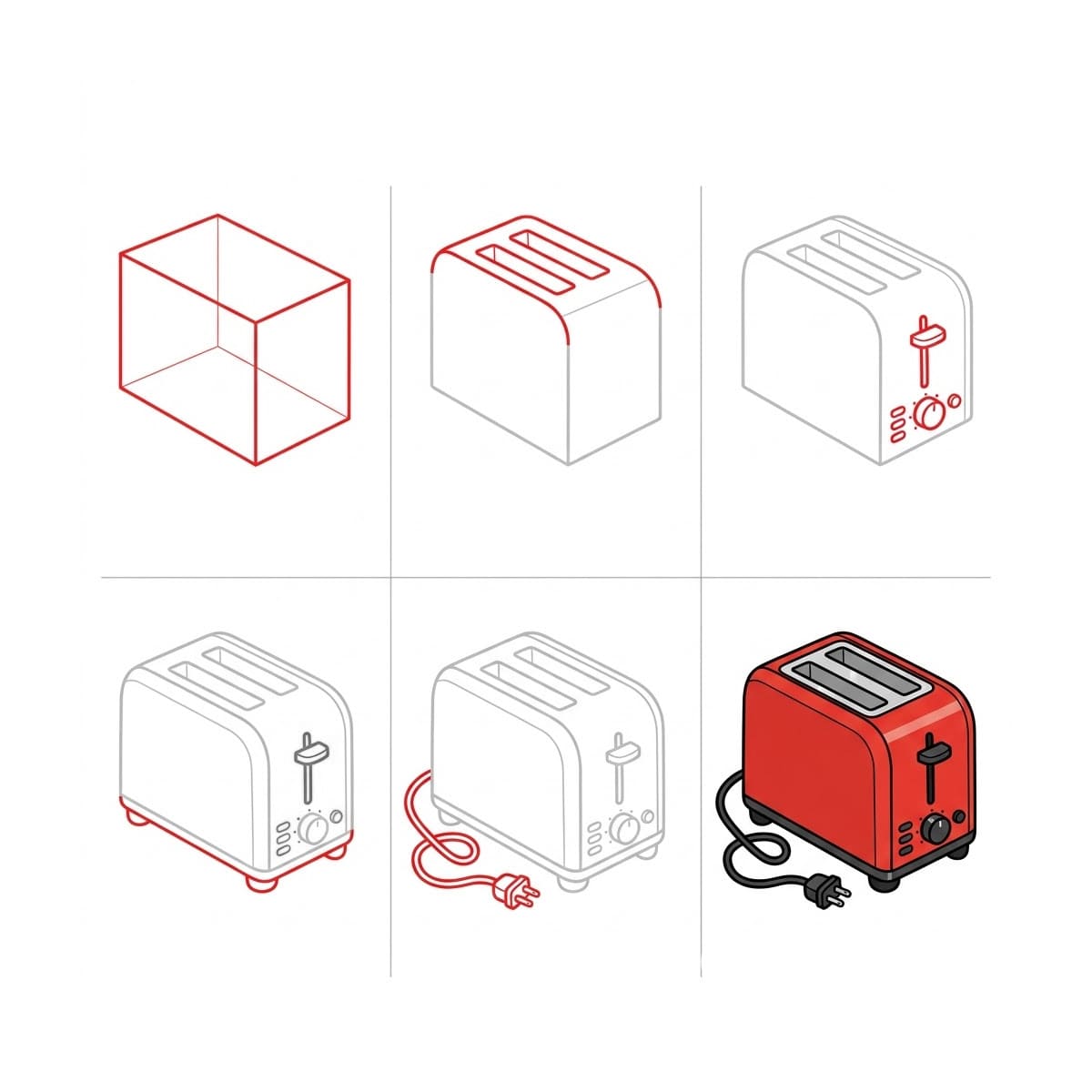 Rohkeanpunainen leivänpaahdin piirustus