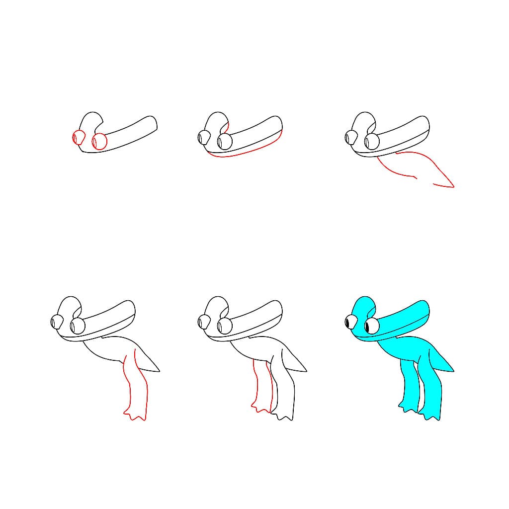 Tulosta Cyan Rainbow Friend piirustus