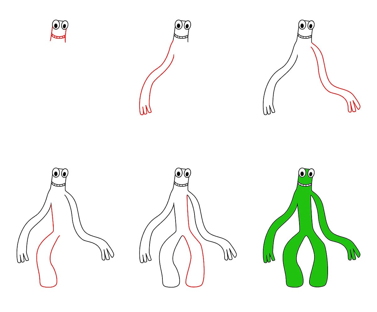 Yksinkertainen Green Rainbow Friend piirustus