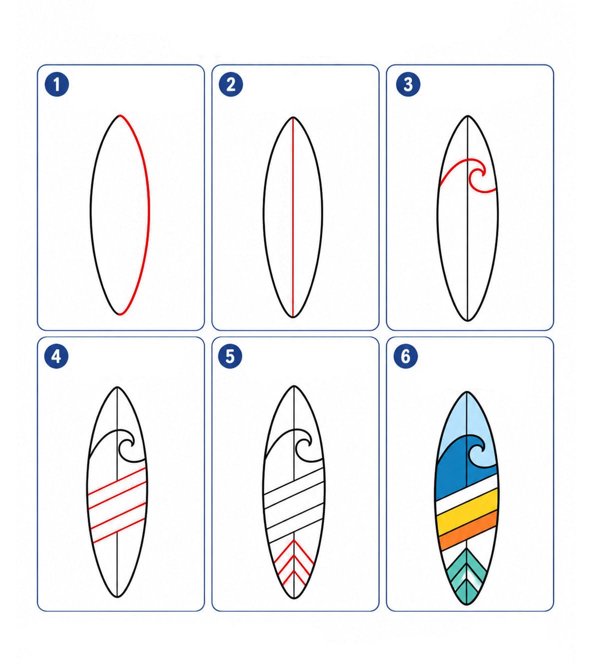 Geometrinen kuviollinen surffilauta piirustus