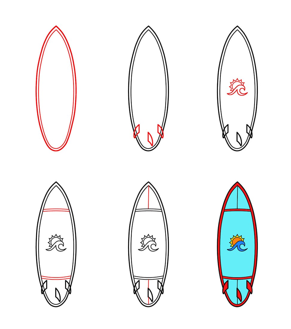 Surffilauta aalloilla piirustus