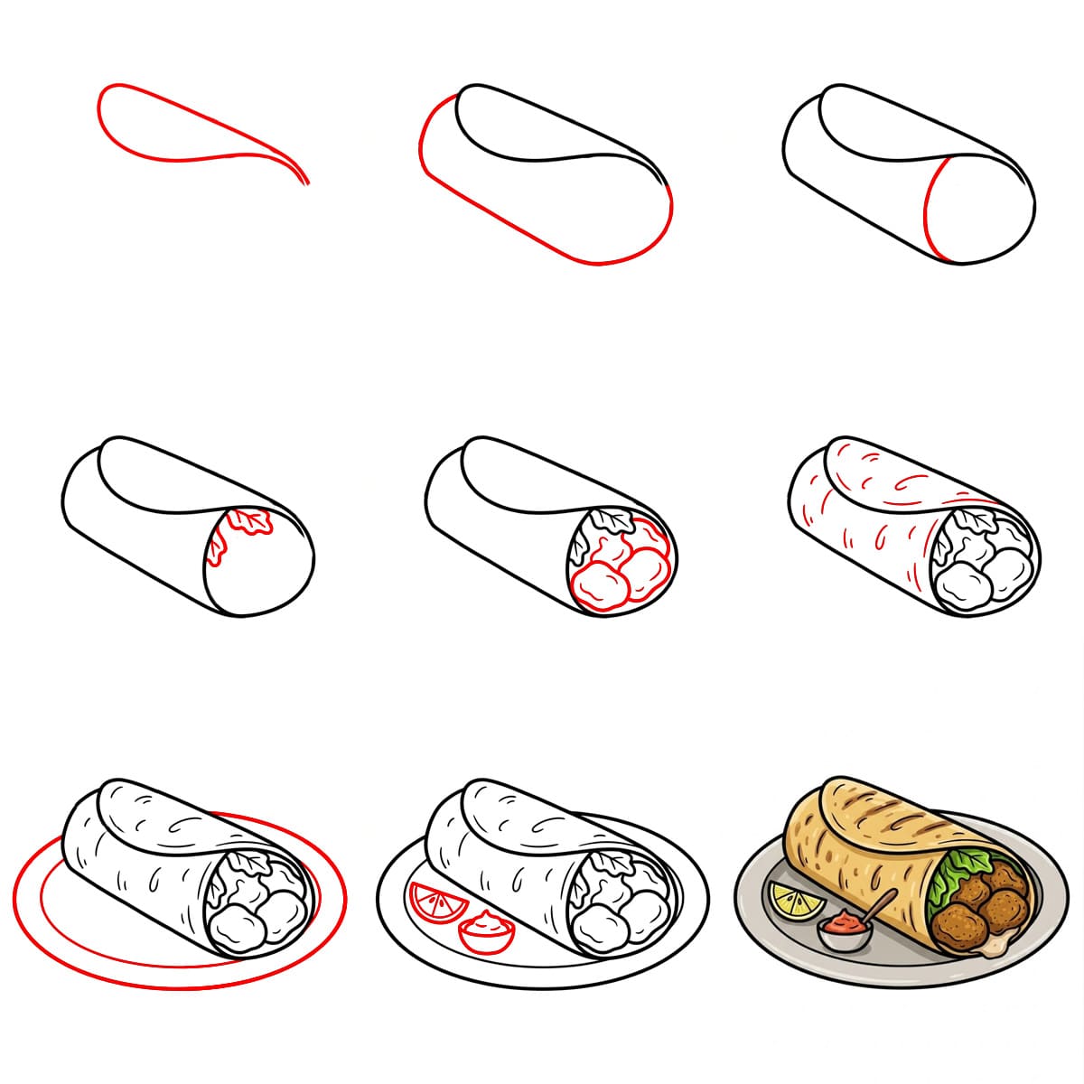 Burrito lautasella piirustus