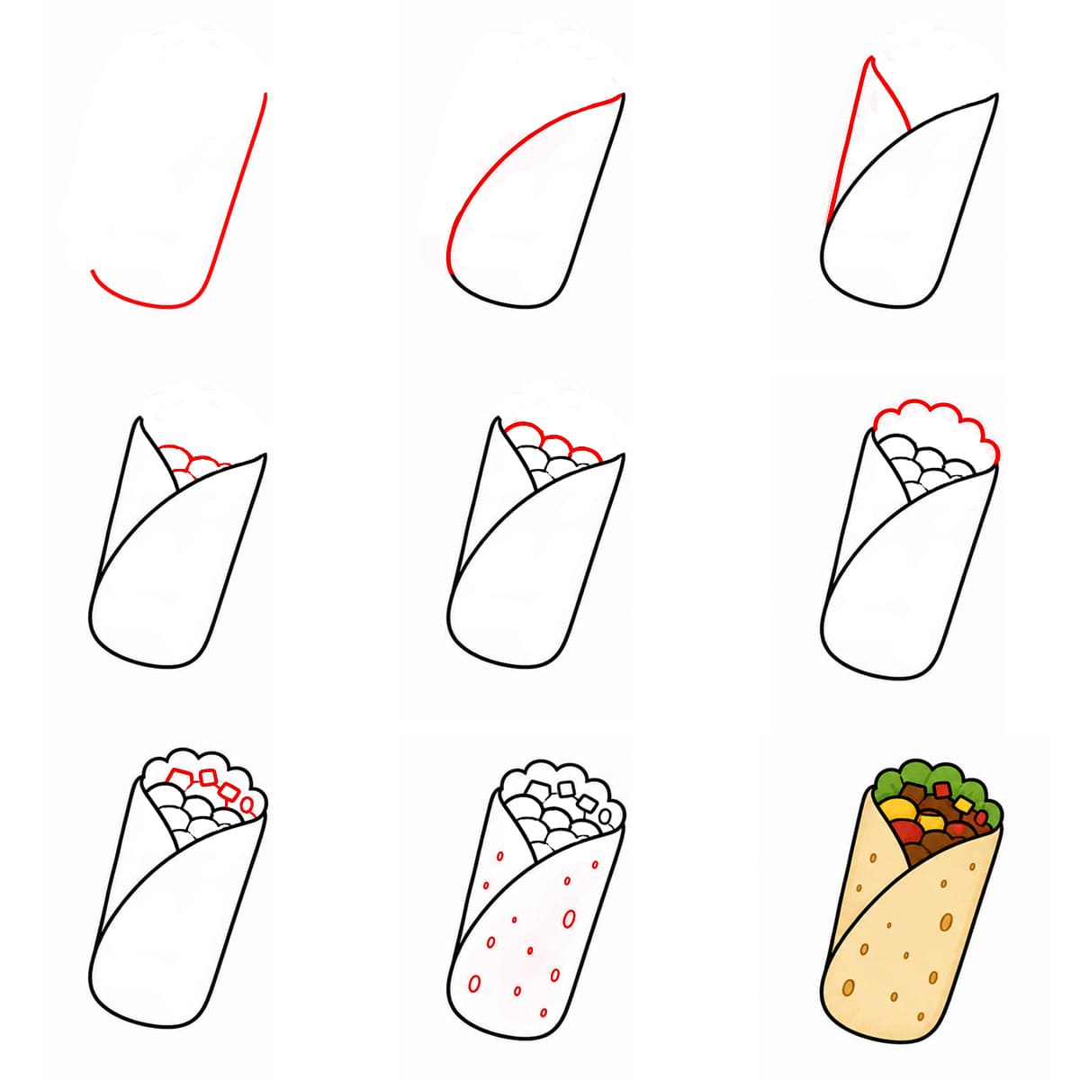 Burrito meksikolainen ruoka piirustus