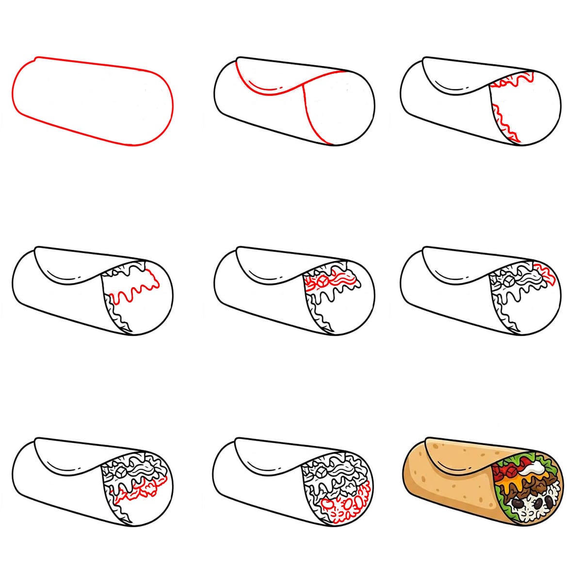 Herkullinen burrito kuva piirustus