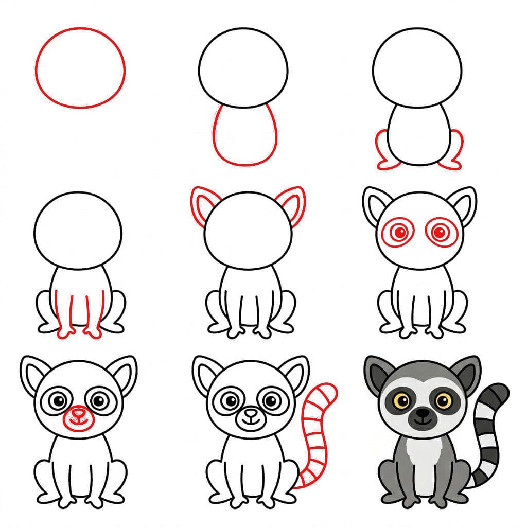 Istuva lemuri piirustus