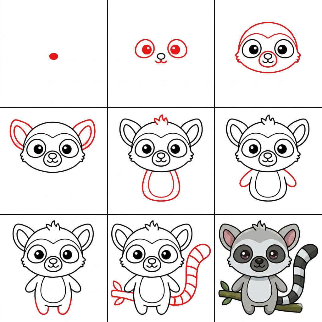 Lemuri puun oksalla piirustus