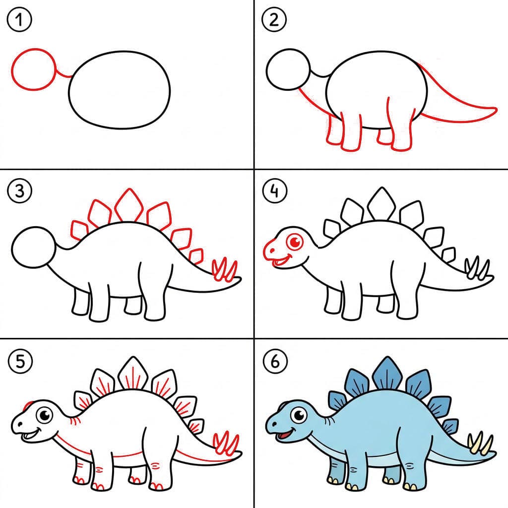 Onnellinen sininen Stegosaurus piirustus