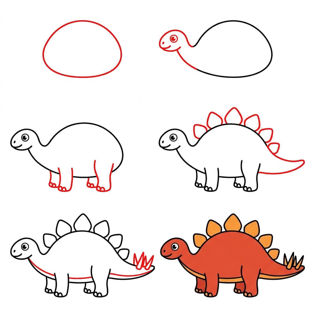 Punainen Stegosaurus piirustus