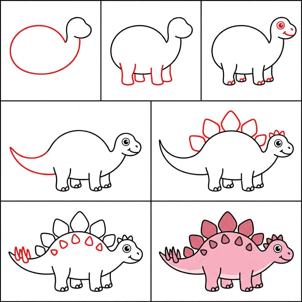 Vaaleanpunainen Stegosaurus piirustus