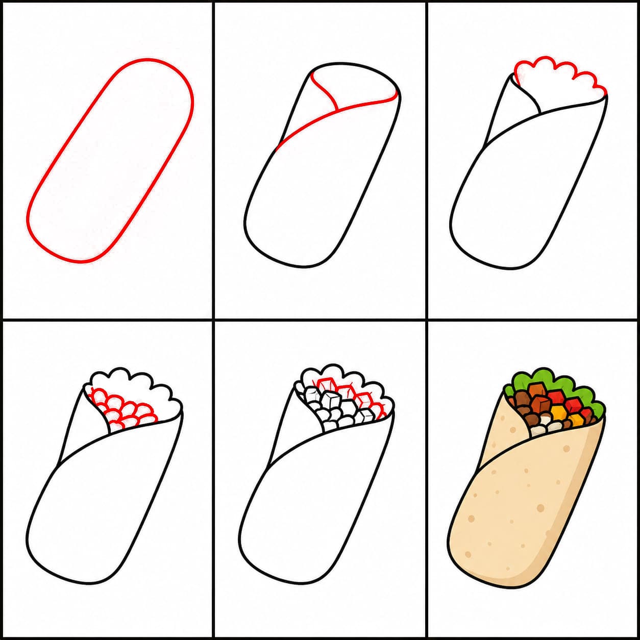 Värikäs burrito piirustus
