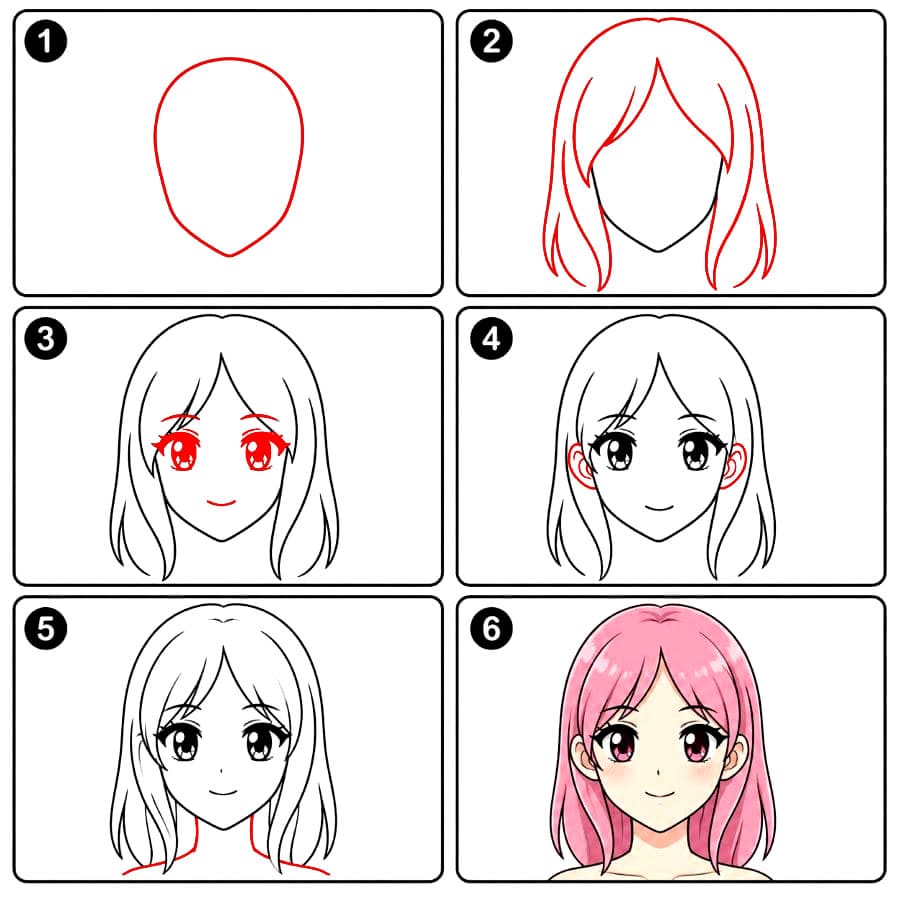 Anime-naisen kasvot piirustus