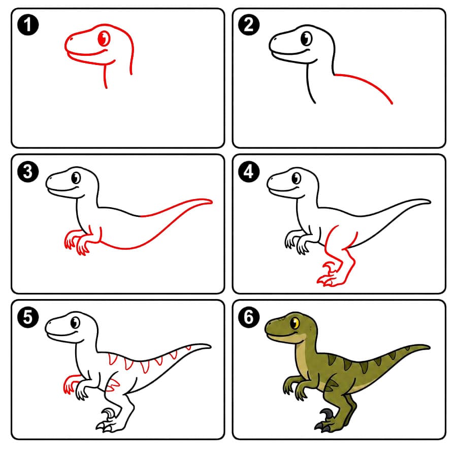 Hymyilevä Velociraptor piirustus