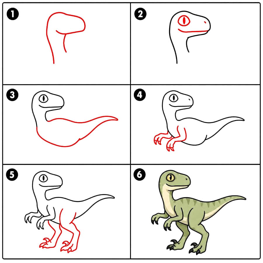 Jurassic dinosaurus Velociraptor piirustus