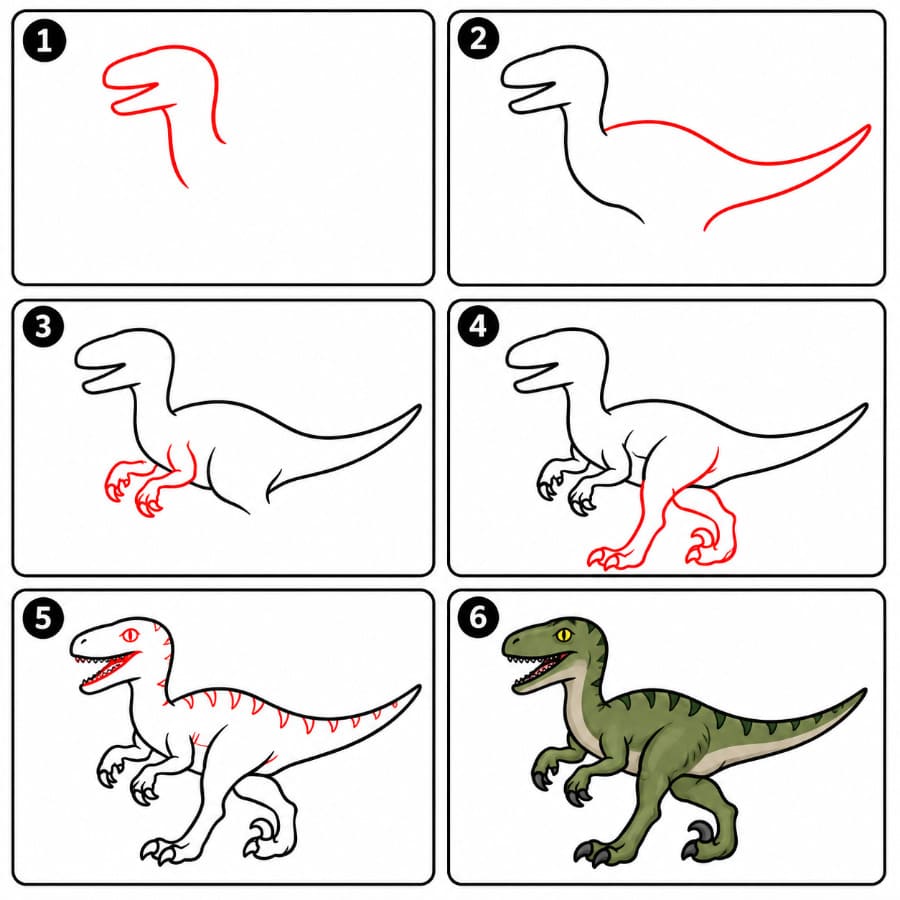 Kävelevä Velociraptor piirustus