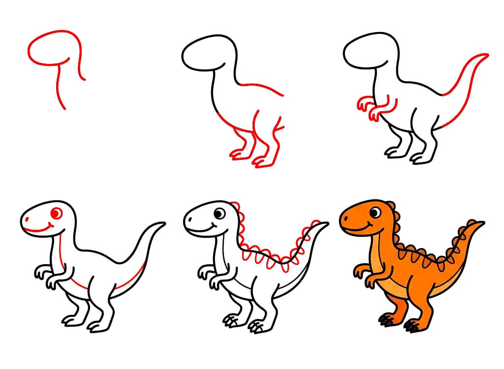 Oranssi Velociraptor piirustus