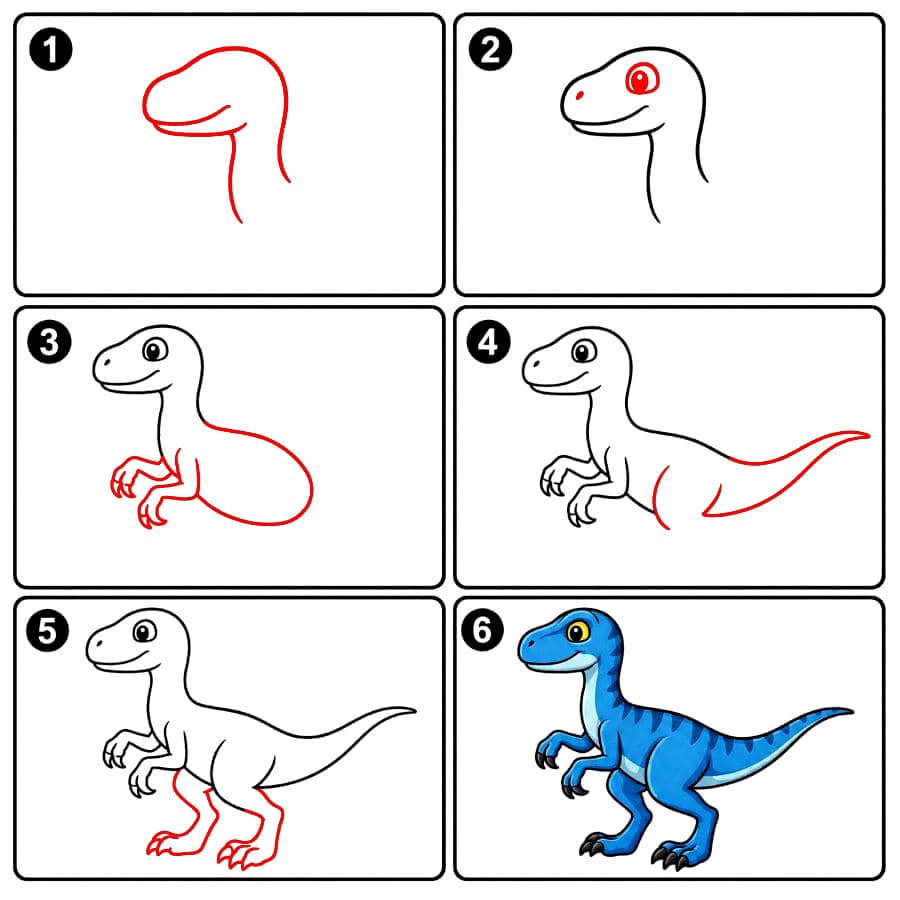 Sininen Velociraptor piirustus