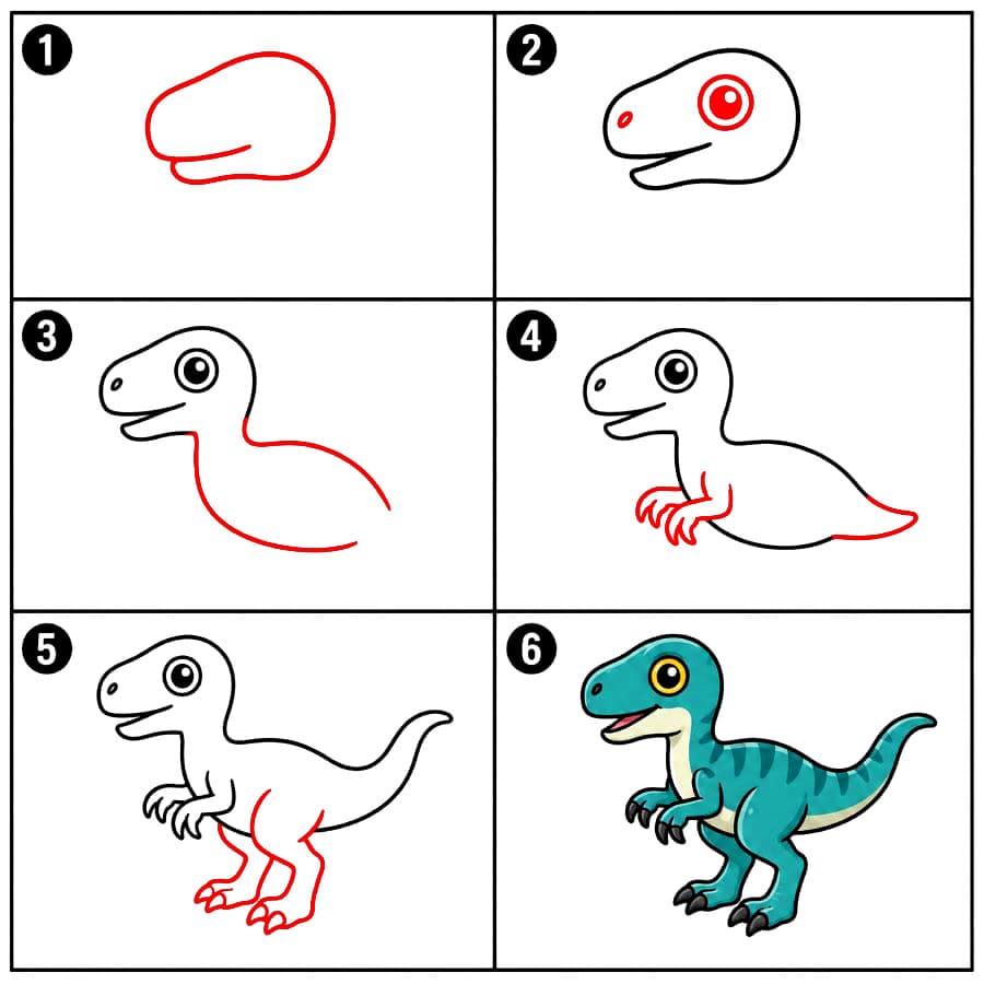 Turkoosi Velociraptor piirustus