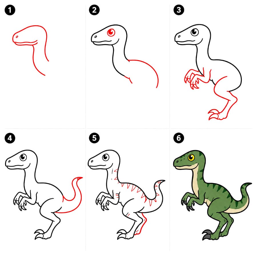 Vihreä Velociraptor piirustus