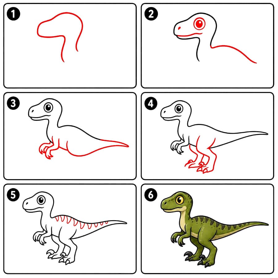 Yksinkertainen Velociraptor dinosaurus piirustus