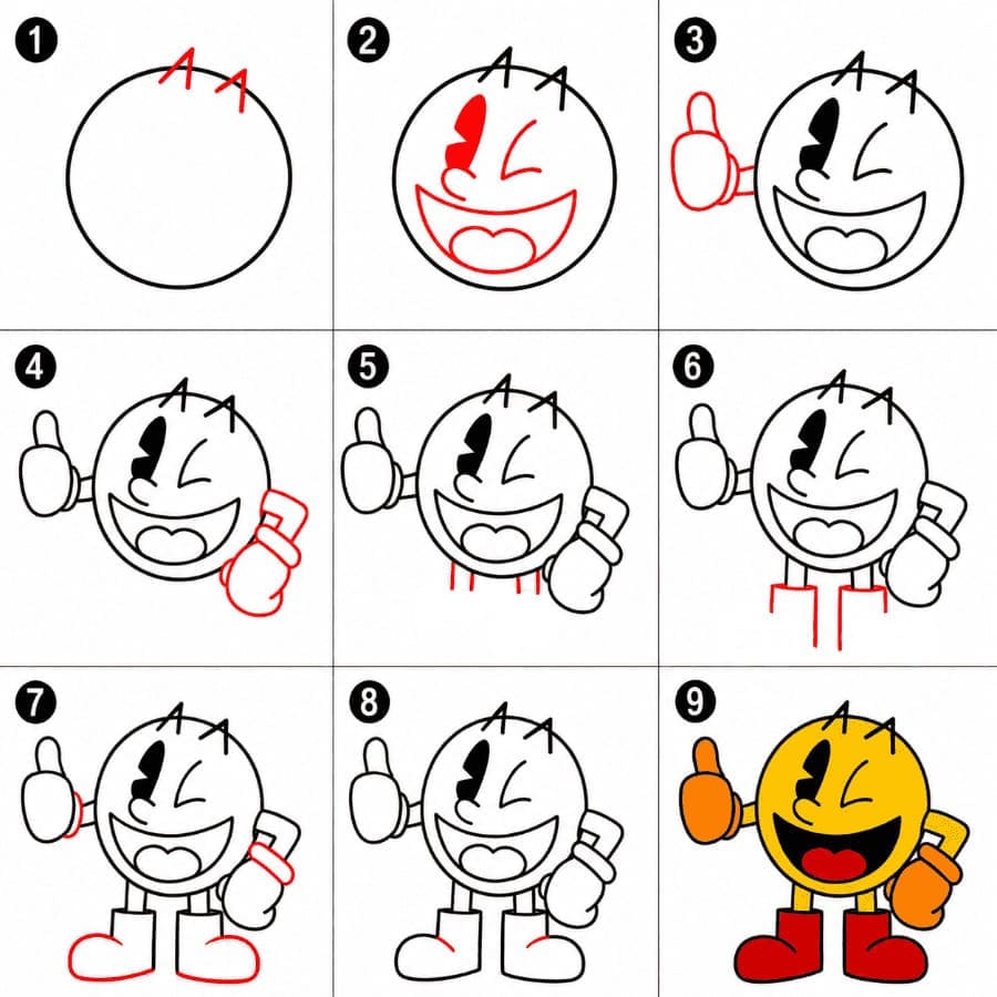 Pac-Man näyttää peukkua piirustus